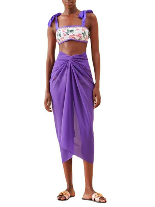 Blue Zone Planet | hip-hugging colorblock printed beach sun protection three-piece swimsuit BLUE ZONE PLANET