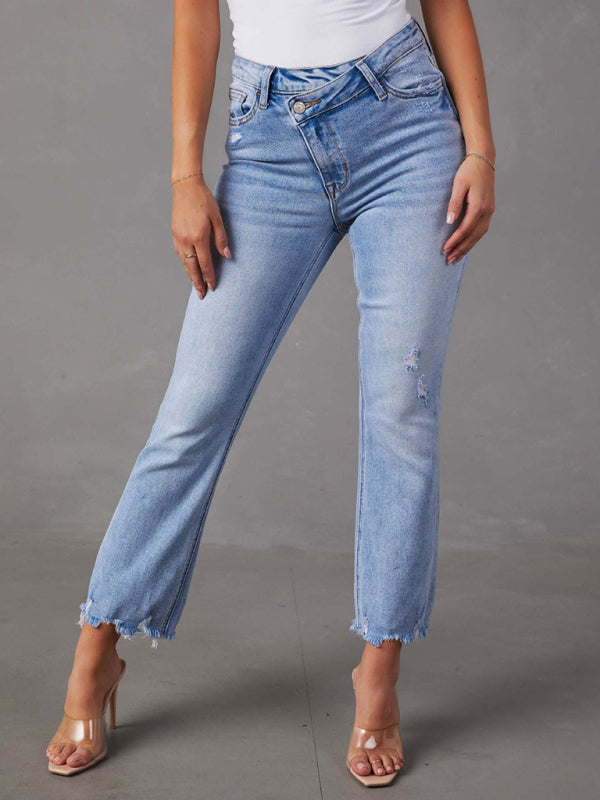 Blue Zone Planet | style simple ripped light color jeans BLUE ZONE PLANET