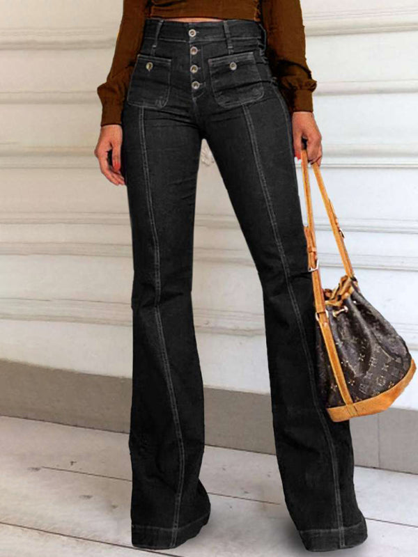 Blue Zone Planet | stretch slim fit spliced high waist flared denim trousers BLUE ZONE PLANET