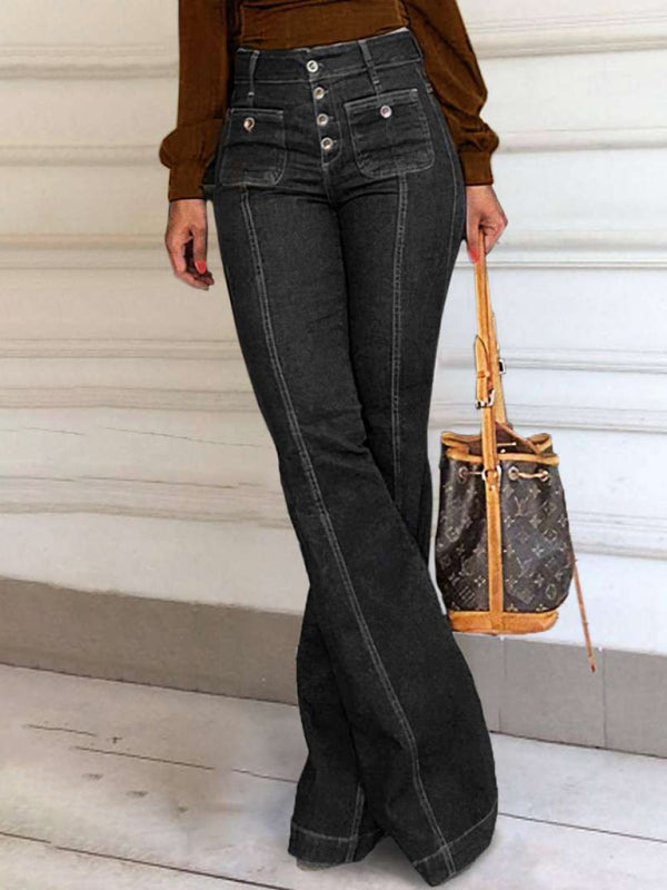 Blue Zone Planet | stretch slim fit spliced high waist flared denim trousers BLUE ZONE PLANET