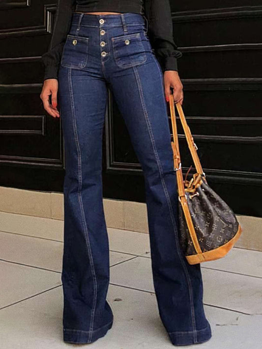 Blue Zone Planet | stretch slim fit spliced high waist flared denim trousers BLUE ZONE PLANET
