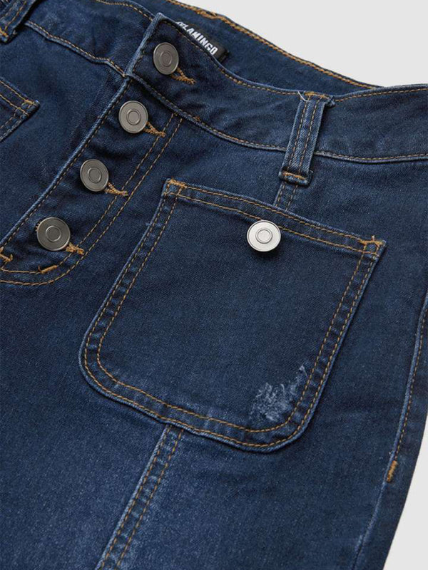 Blue Zone Planet | stretch slim fit spliced high waist flared denim trousers BLUE ZONE PLANET
