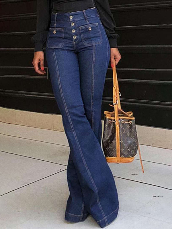 Blue Zone Planet | stretch slim fit spliced high waist flared denim trousers BLUE ZONE PLANET