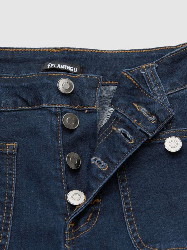 Blue Zone Planet | stretch slim fit spliced high waist flared denim trousers BLUE ZONE PLANET