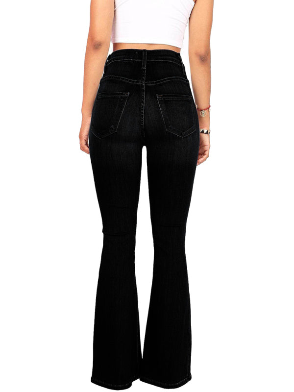 Blue Zone Planet | high-waist washed button slim fit slightly flared wide-leg denim trousers BLUE ZONE PLANET