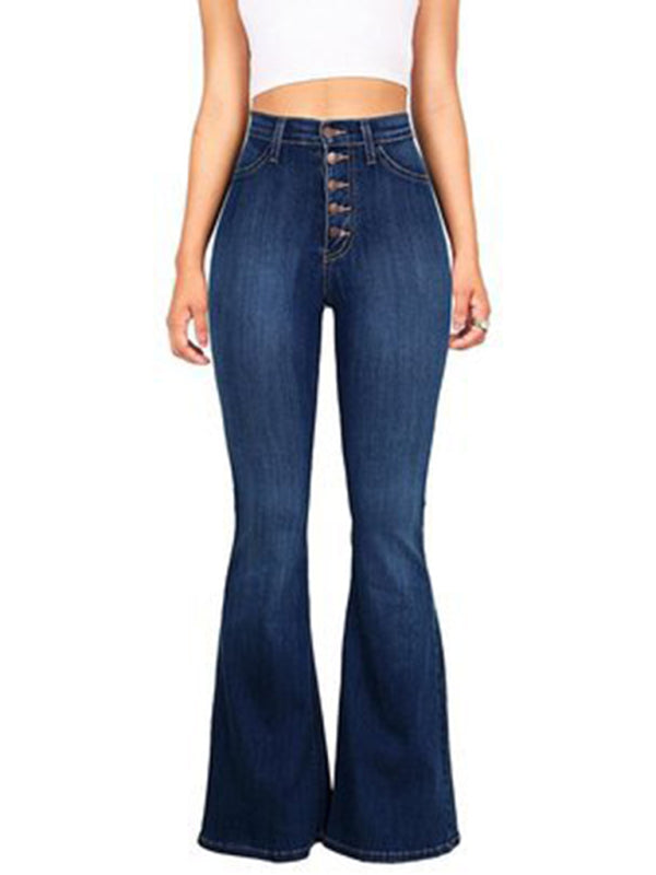 Blue Zone Planet | high-waist washed button slim fit slightly flared wide-leg denim trousers BLUE ZONE PLANET