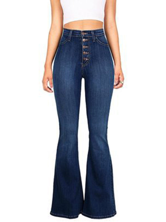Blue Zone Planet | high-waist washed button slim fit slightly flared wide-leg denim trousers BLUE ZONE PLANET