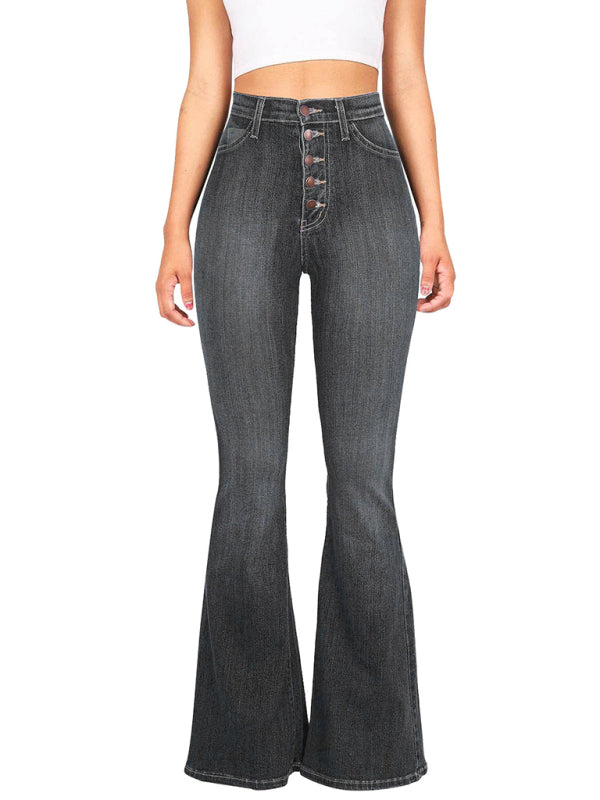 Blue Zone Planet | high-waist washed button slim fit slightly flared wide-leg denim trousers BLUE ZONE PLANET