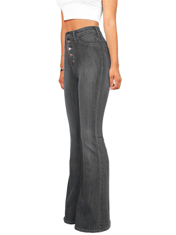 Blue Zone Planet | high-waist washed button slim fit slightly flared wide-leg denim trousers BLUE ZONE PLANET