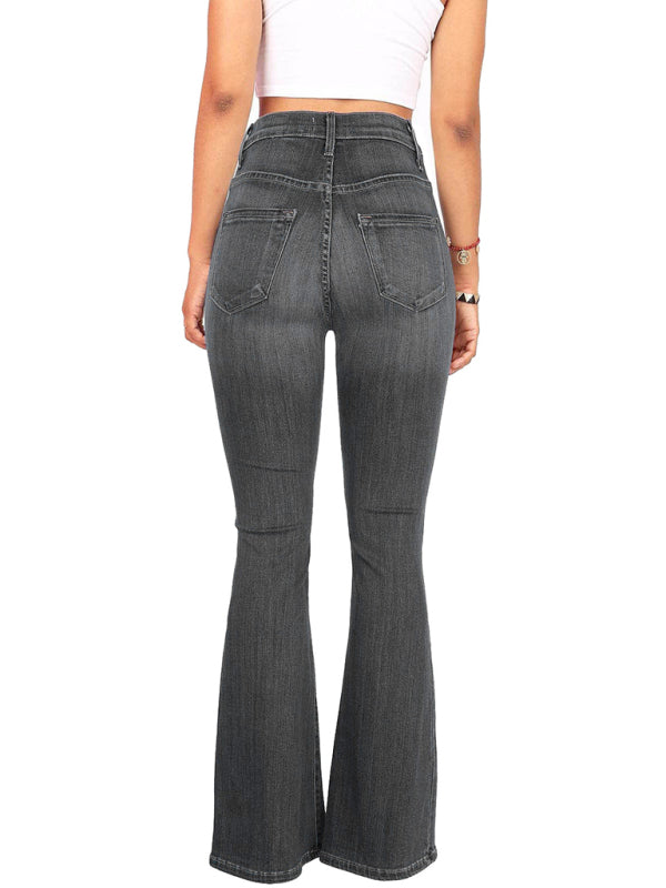 Blue Zone Planet | high-waist washed button slim fit slightly flared wide-leg denim trousers BLUE ZONE PLANET