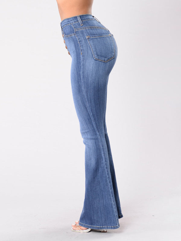 Blue Zone Planet | high-waist washed button slim fit slightly flared wide-leg denim trousers BLUE ZONE PLANET
