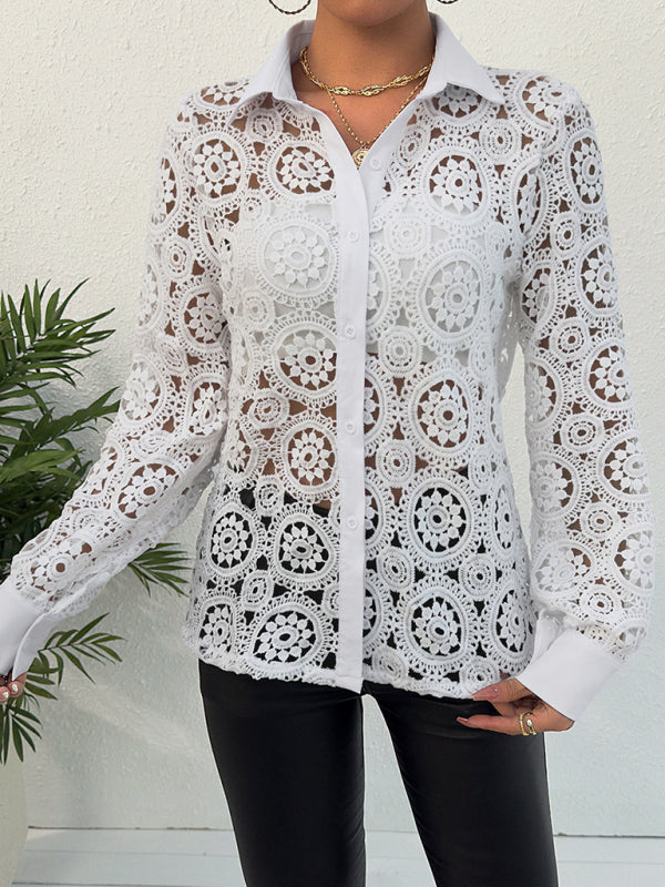 Anna's Lace V-Neck Long Sleeve Top Blue Zone Planet