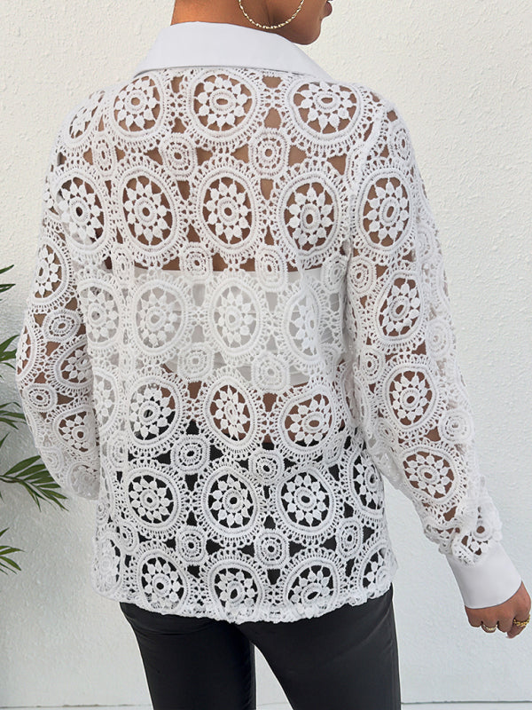 Anna's Lace V-Neck Long Sleeve Top Blue Zone Planet