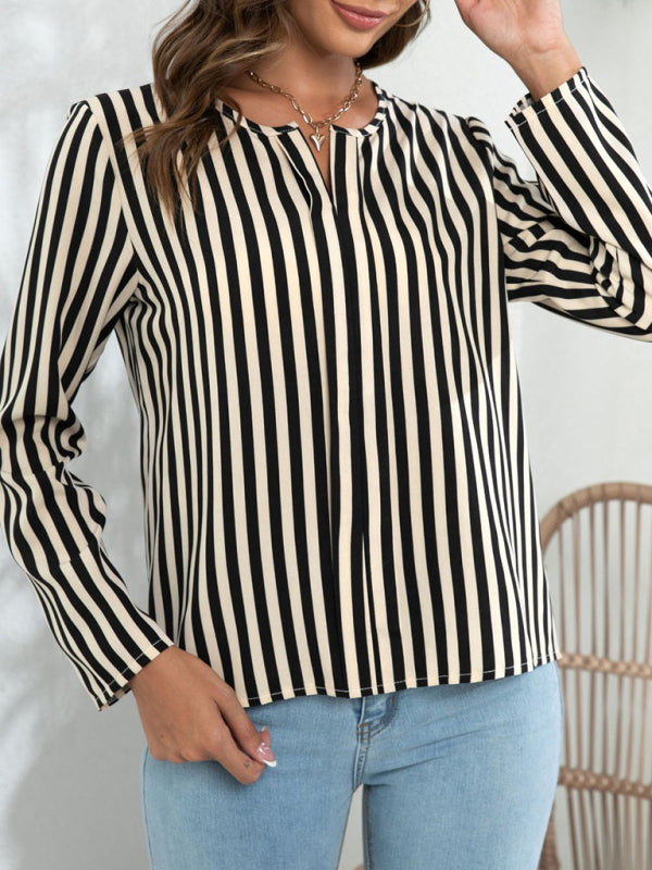 Autumn's Striped Round Neck Blouse Blue Zone Planet