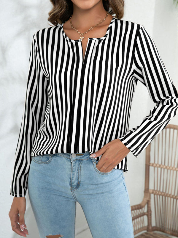 Autumn's Striped Round Neck Blouse Blue Zone Planet