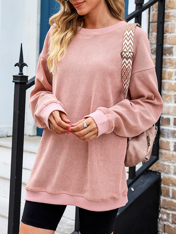 Sarah's Ribbed Knit Loose Sweatshirt Blue Zone Planet