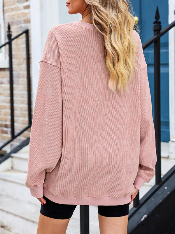 Sarah's Ribbed Knit Loose Sweatshirt Blue Zone Planet