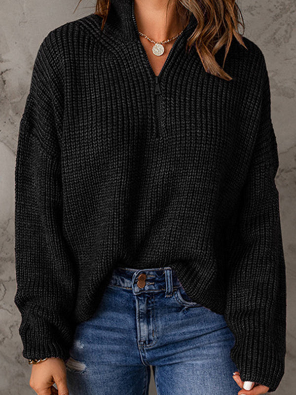 Aubrey's Zippered Turtleneck Pullover Sweater Blue Zone Planet