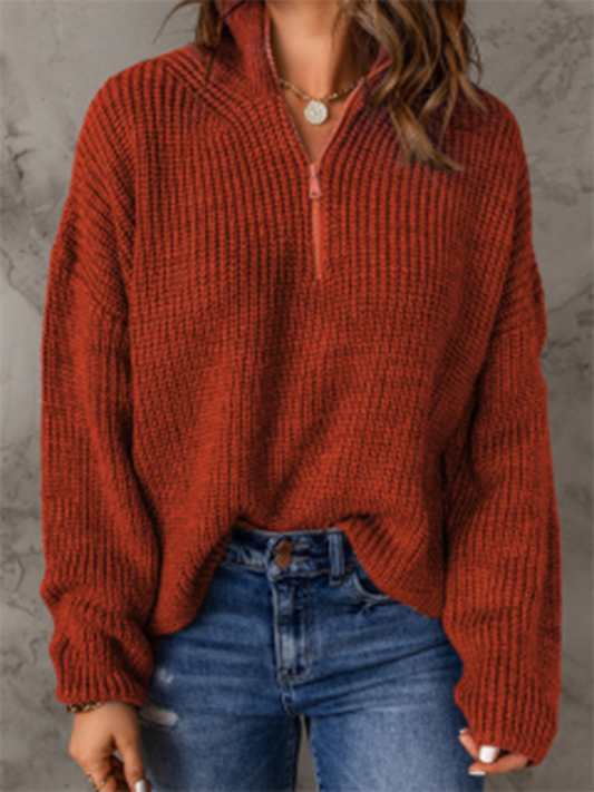 Aubrey's Zippered Turtleneck Pullover Sweater Blue Zone Planet