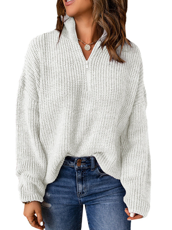 Aubrey's Zippered Turtleneck Pullover Sweater Blue Zone Planet