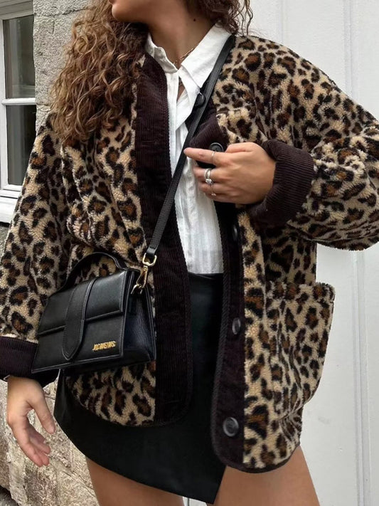 Women's new leopard print casual loose long-sleeved coat jacket kakaclo