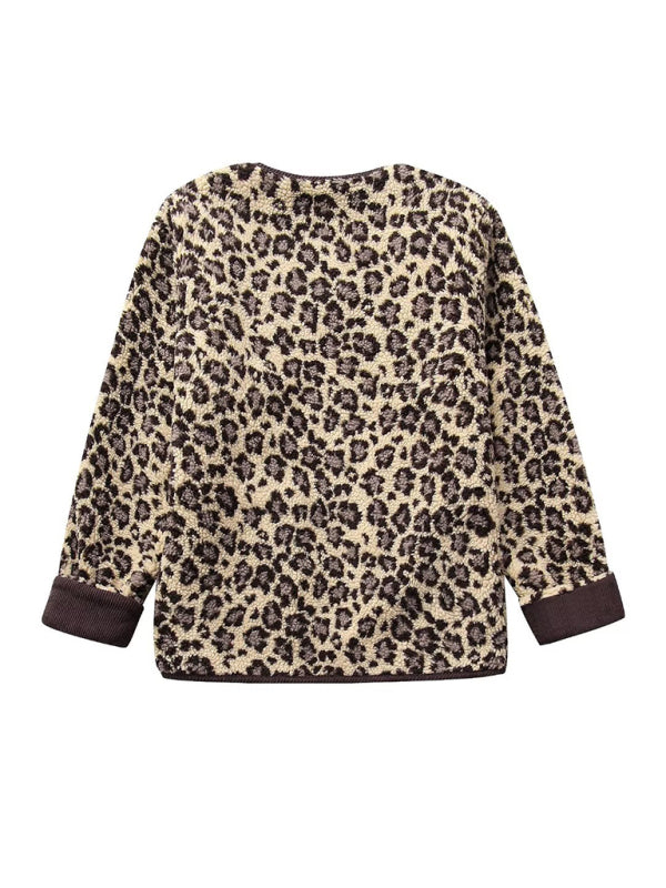 Women's new leopard print casual loose long-sleeved coat jacket kakaclo