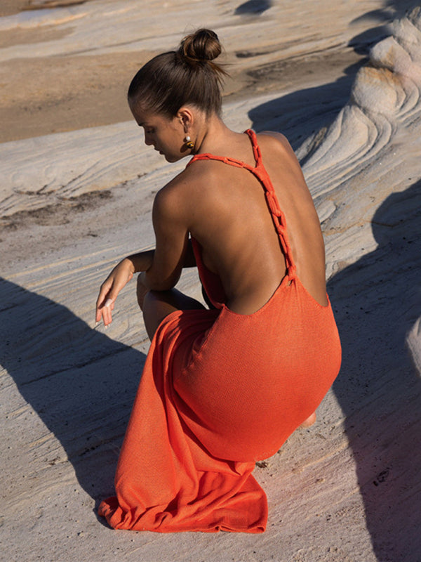 New Beach Skirt Women's Solid Color Knitted Beach Bikini Swimsuit Cover-up Sun Protection Wear kakaclo