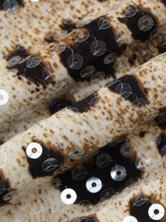New Fashionable Leopard Print Street Versatile Suspender Sequin Dress kakaclo