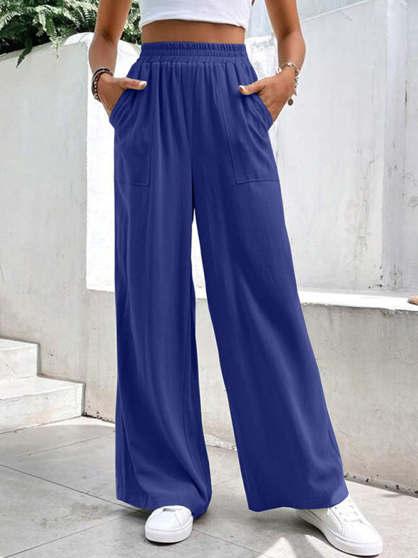 Blue Zone Planet |  mid-waist straight pants, loose sports solid color pocket trousers BLUE ZONE PLANET