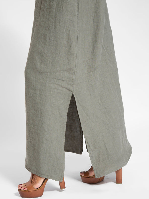 Blue Zone Planet |  Zoe's Cotton-Linen Slit Spaghetti Strap Maxi Dress BLUE ZONE PLANET