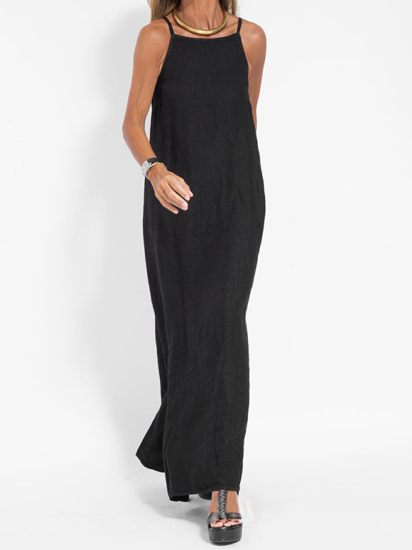 Blue Zone Planet |  Zoe's Cotton-Linen Slit Spaghetti Strap Maxi Dress BLUE ZONE PLANET