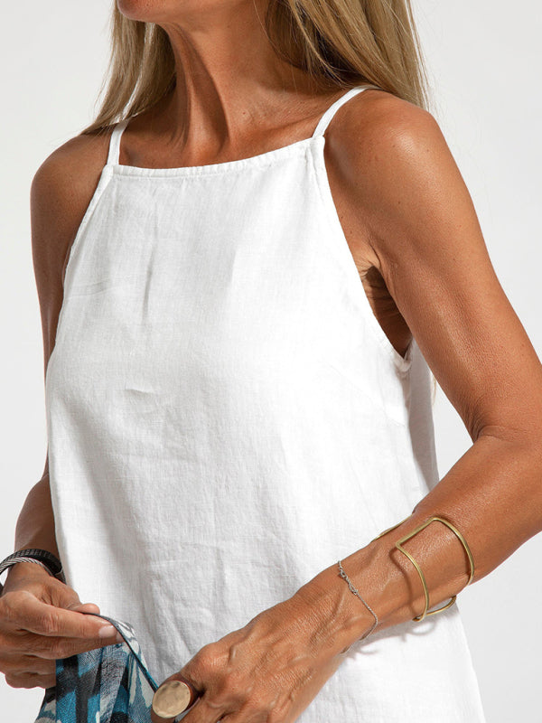 Blue Zone Planet |  Zoe's Cotton-Linen Slit Spaghetti Strap Maxi Dress BLUE ZONE PLANET