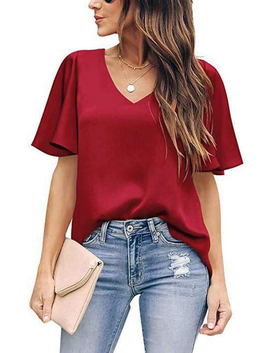 Blue Zone Planet |  Loose V-neck ruffle sleeve top BLUE ZONE PLANET