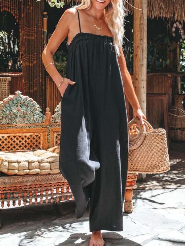 Blue Zone Planet |  loose high-waisted wide-leg spaghetti strap jumpsuit BLUE ZONE PLANET