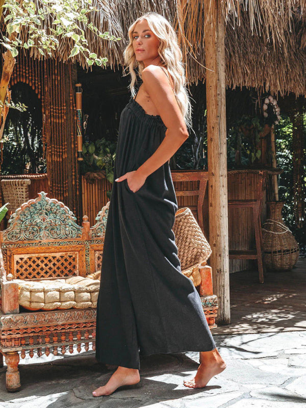 Blue Zone Planet |  loose high-waisted wide-leg spaghetti strap jumpsuit BLUE ZONE PLANET