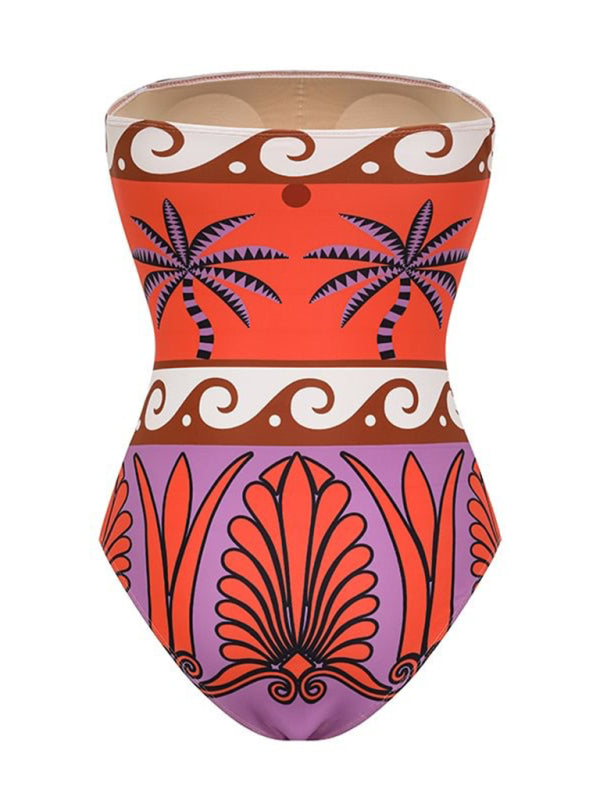 Strapless printed one-piece swimsuit with matching skirt BLUE ZONE PLANET