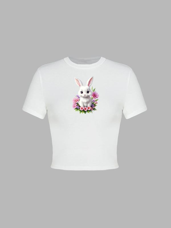 Easter egg bunny printed T-shirt Y2K tight top printed T-shirt BLUE ZONE PLANET