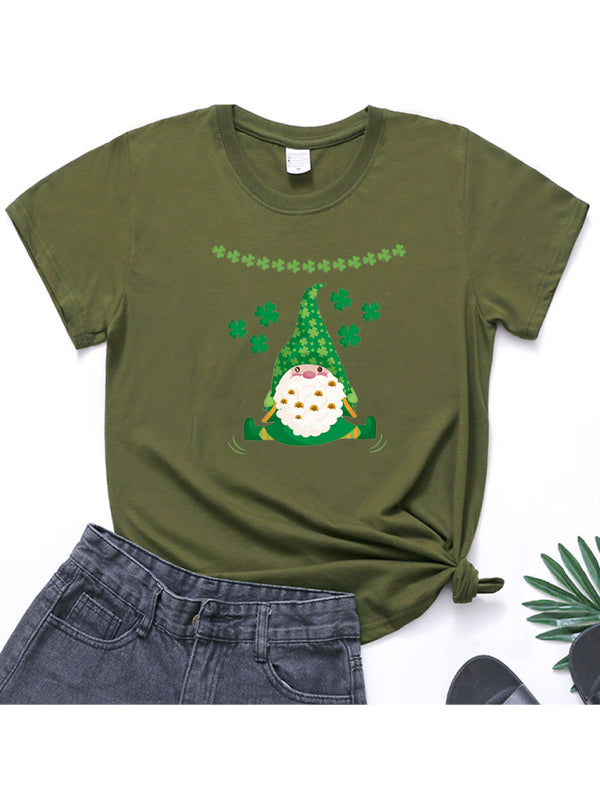 Hat Old Man Clover Print St. Patrick's Day Short Sleeve T-Shirt kakaclo