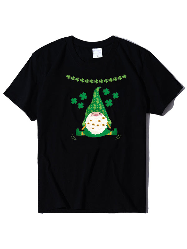 Hat Old Man Clover Print St. Patrick's Day Short Sleeve T-Shirt kakaclo