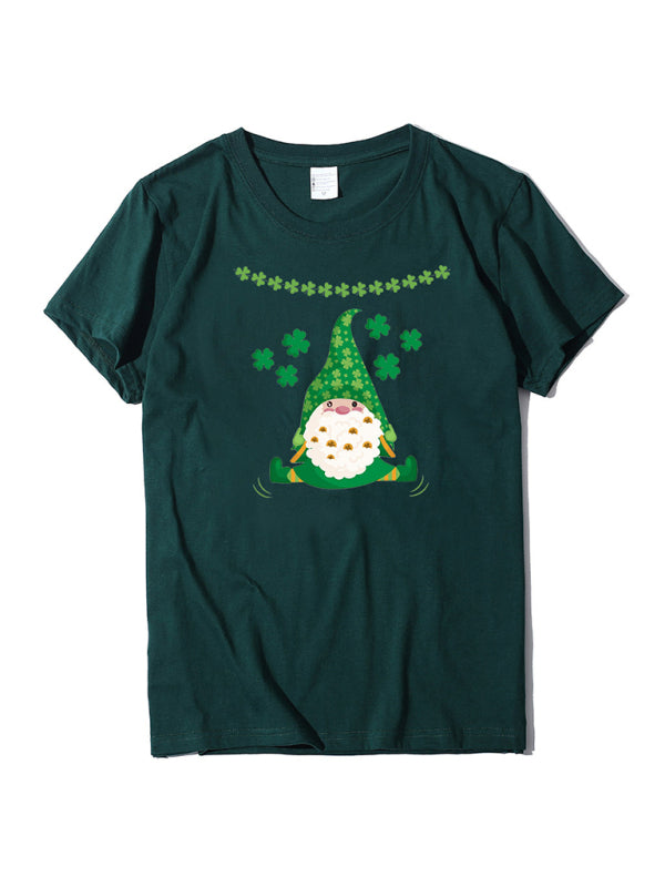 Hat Old Man Clover Print St. Patrick's Day Short Sleeve T-Shirt kakaclo