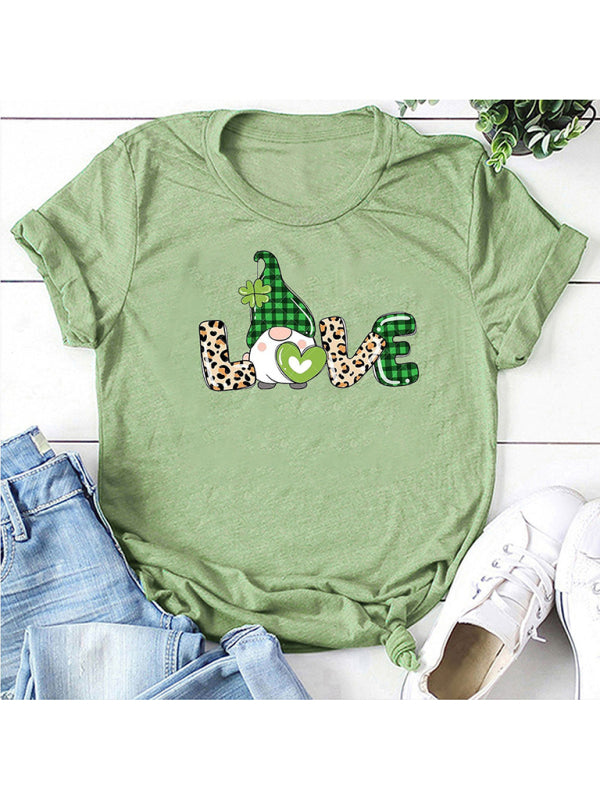 Blue Zone Planet |  leopard print love + clover print St. Patrick's Day short-sleeved T-shirt BLUE ZONE PLANET