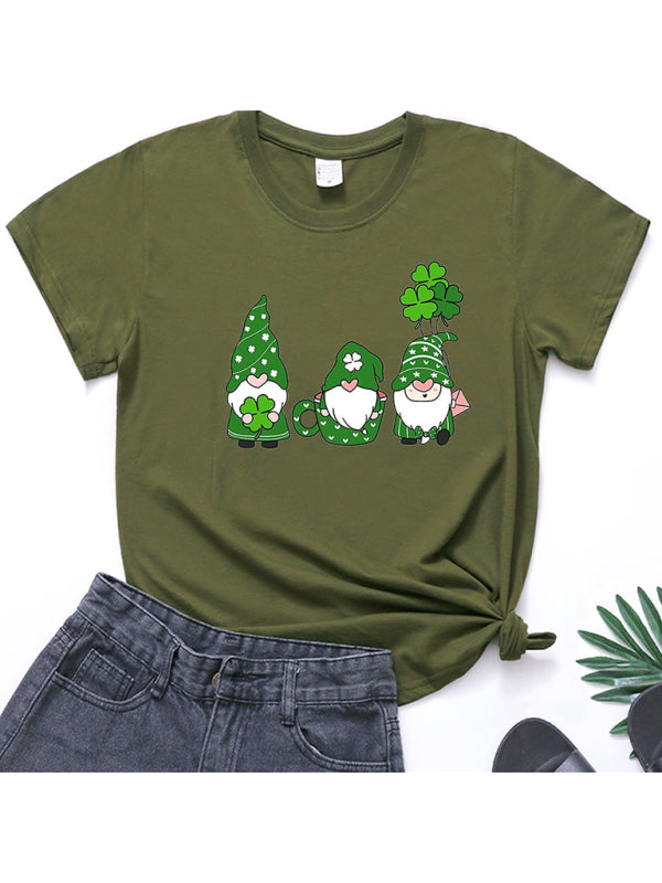 three bearded old men + clover print St. Patrick's Day short-sleeved T-shirt kakaclo