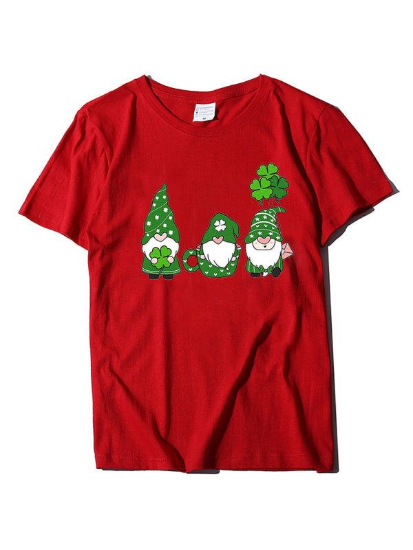 three bearded old men + clover print St. Patrick's Day short-sleeved T-shirt kakaclo