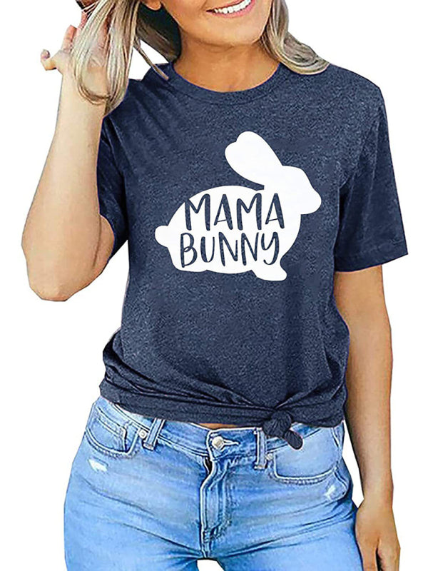 Easter T-Shirt Funny MAMA Bunny Print Graphic T-Shirt kakaclo