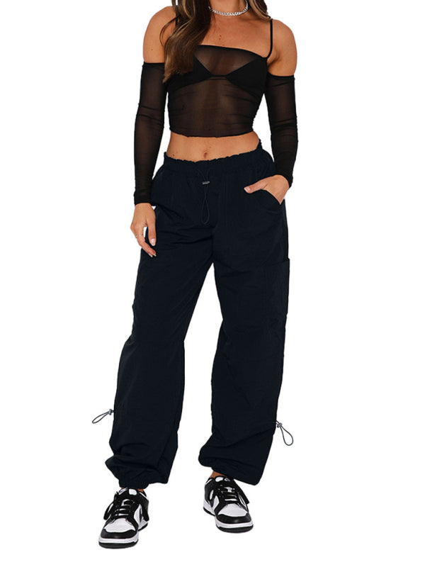Loose strapped multi-pocket straight cargo pants BLUE ZONE PLANET