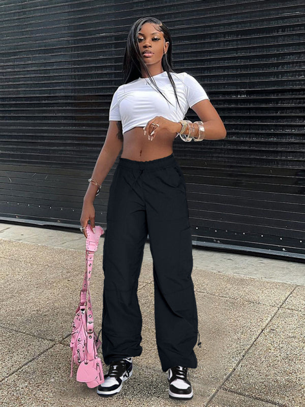 Loose strapped multi-pocket straight cargo pants BLUE ZONE PLANET