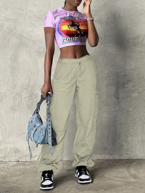Loose strapped multi-pocket straight cargo pants BLUE ZONE PLANET