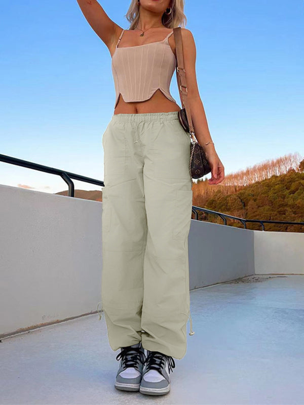 Loose strapped multi-pocket straight cargo pants BLUE ZONE PLANET