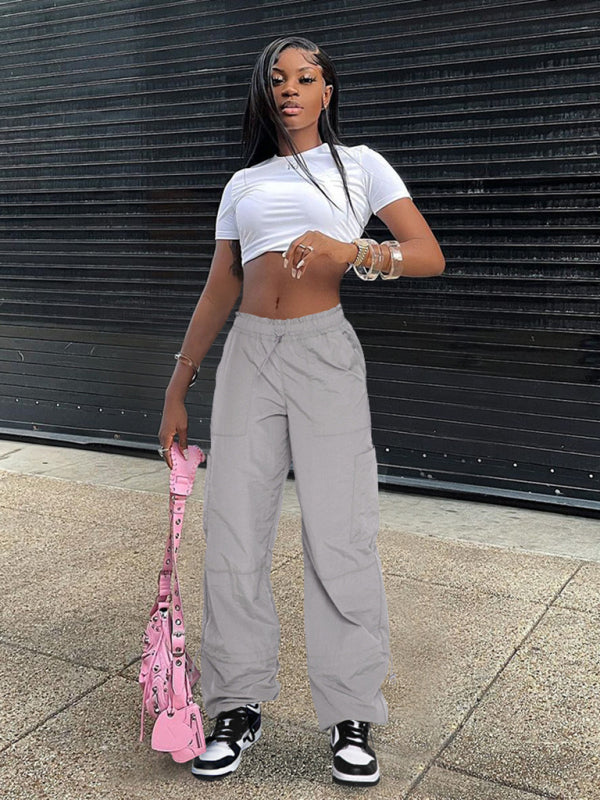 Loose strapped multi-pocket straight cargo pants BLUE ZONE PLANET