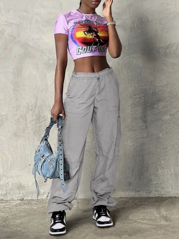 Loose strapped multi-pocket straight cargo pants BLUE ZONE PLANET